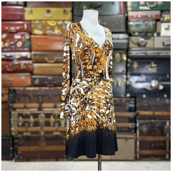 Just Cavalli Womens Dress EU Size 40 US Size Small Animal Print Black Gold Brown - Picture 6 of 11
